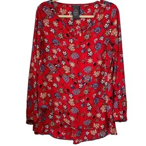 Chelsea & Theodore Red Floral Popover Top Size Large
